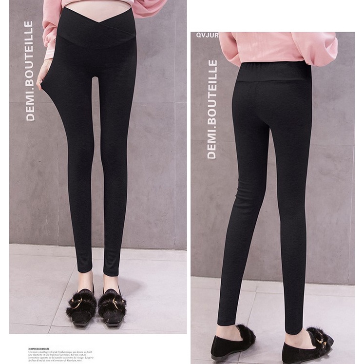 Quần bầu Dài legging cạp chéo chất cotton co giãn 4 chiều cho mẹ bầu ( Dài - Cạp Chéo )
