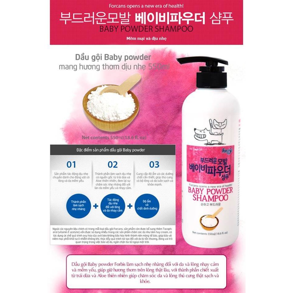 dầu gội baby powder 550ml Forcan dành cho chó mèo
