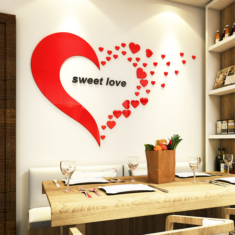 Tranh dán tường mica 3d decor khổ lớn trái tim sweet love lãng mạng trang trí, phòng ngủ, phòng cưới Nhiều Size - EPeBen