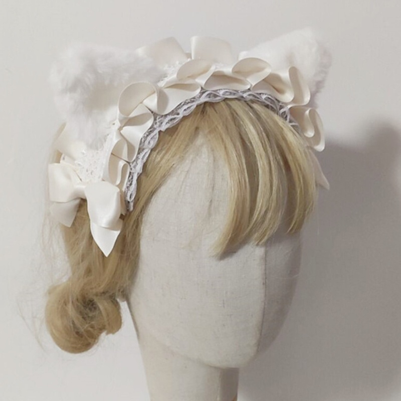 Băng Đô Nơ Tai Mèo Phối Ren Phong Cách Lolita Đáng Yêu