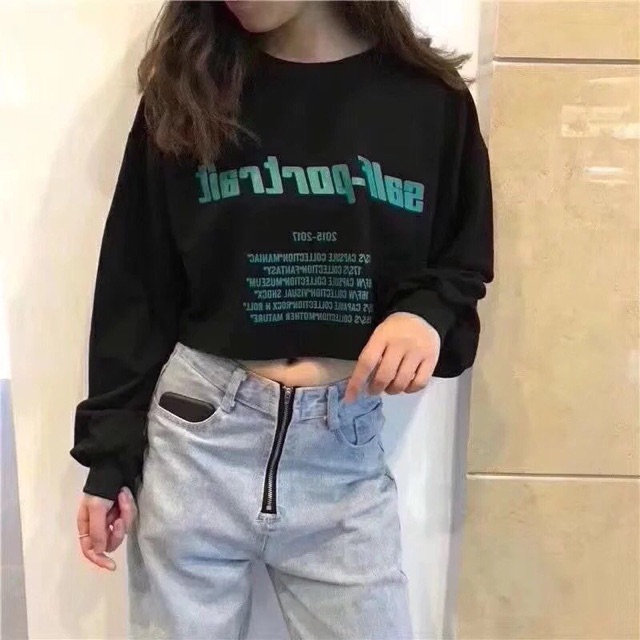 Áo croptop in chữ tay dài hót rần rần(sal) (KÈM ẢNH THÂT)