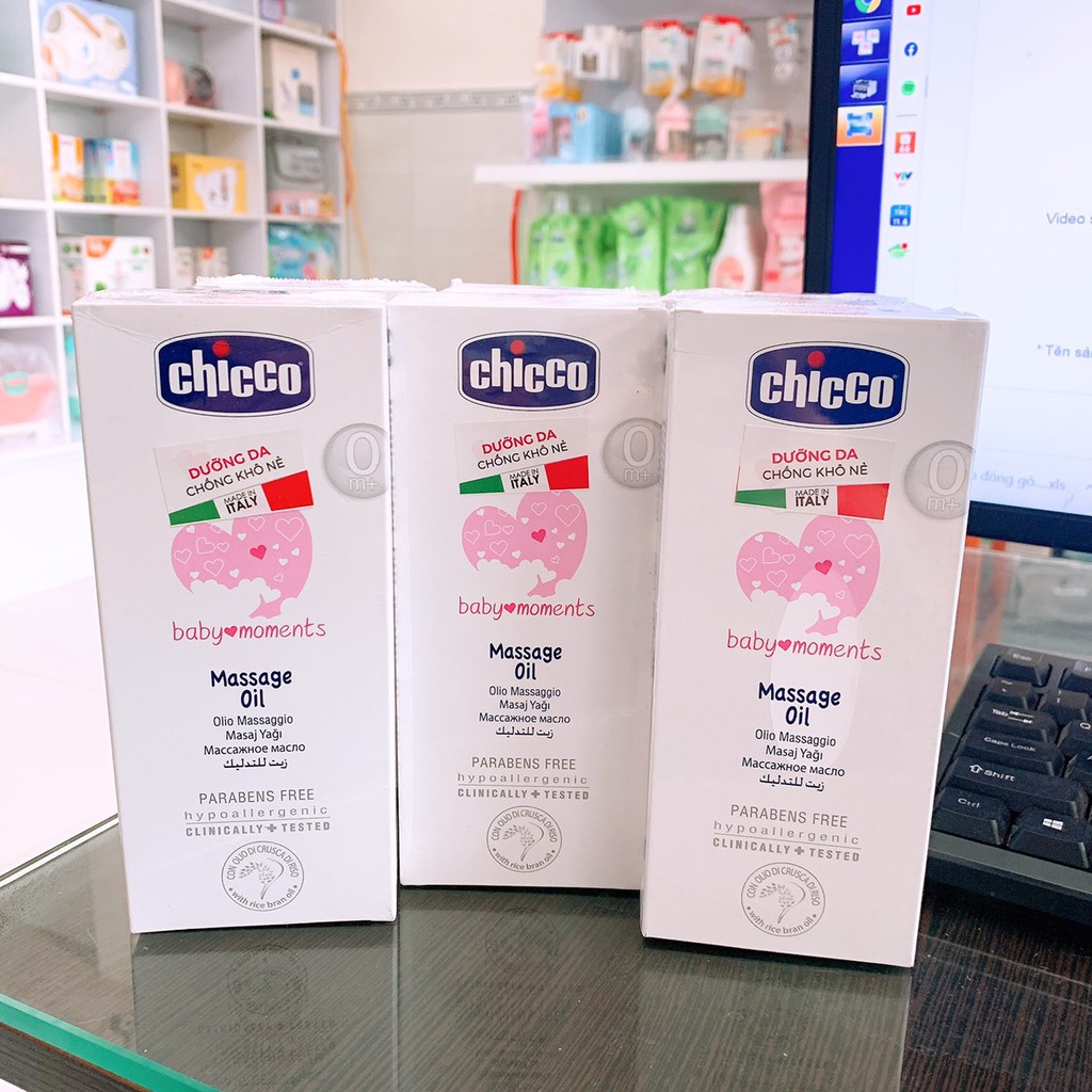 Dầu mát-xa chiết xuất cám gạo 0M+ Chicco 200ml