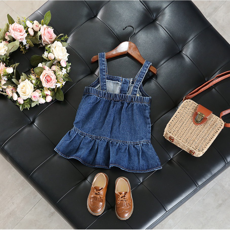 ♕ babyme ღ Summer Girls Denim Cute Crown Strap Skirt Princess Skirt