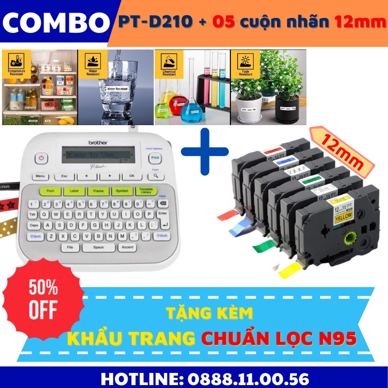 Máy in tem nhãn  Brother P-touch D210, máy in tem nhãn dán cầm tay, để bàn, nhỏ gọn, bàn phím tiện lợi