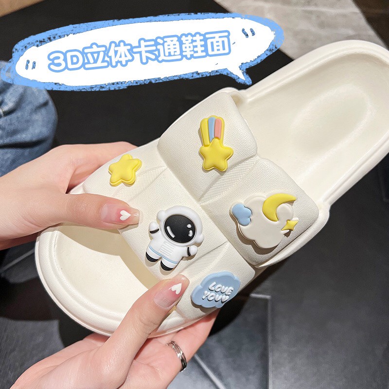 Dép quai ngang nữ, Dép bánh mỳ quai ngang stiker PHI HÀNH GIA- 2 màu đen trắng