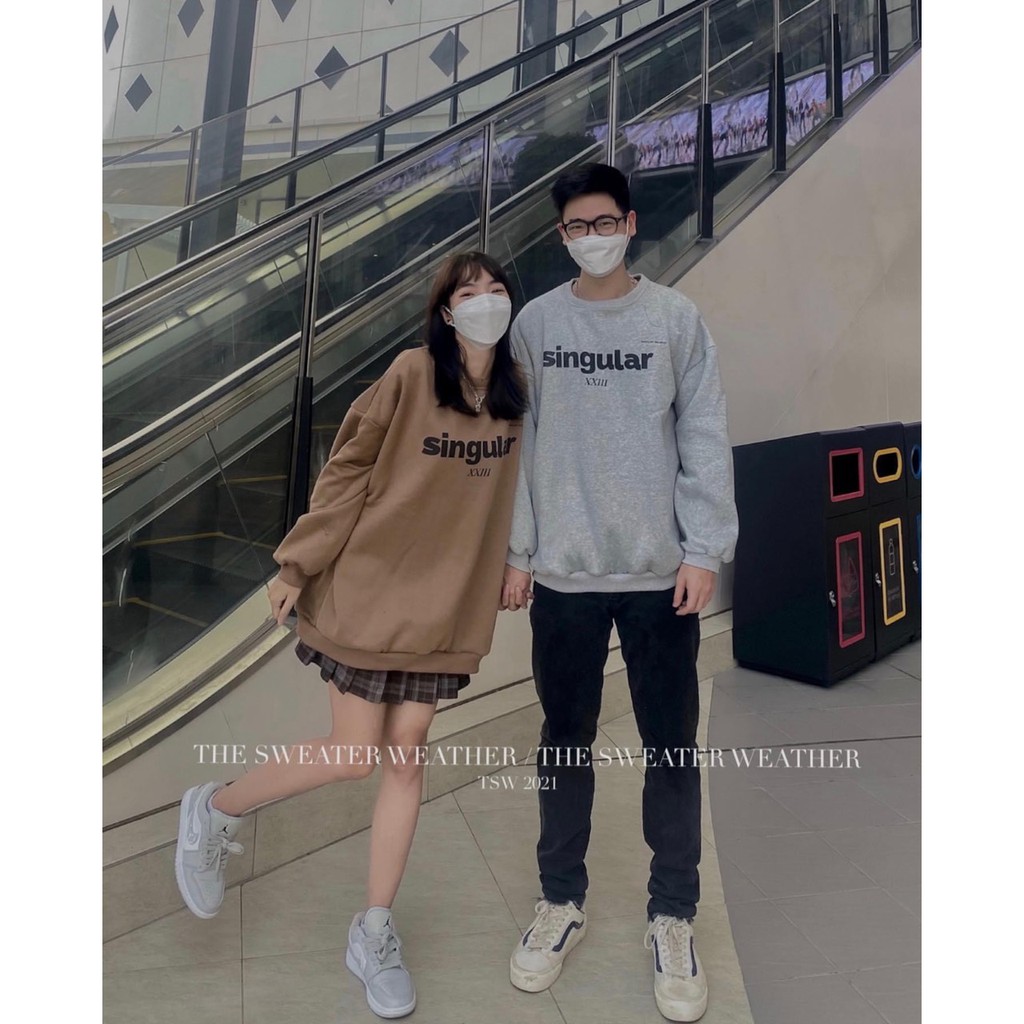Áo sweater tay bồng SINGULAR form rộng mặc thu đông/ Áo đôi nam nữ cổ tròn dáng thụng 3 màu trẻ trung cá tính | BigBuy360 - bigbuy360.vn