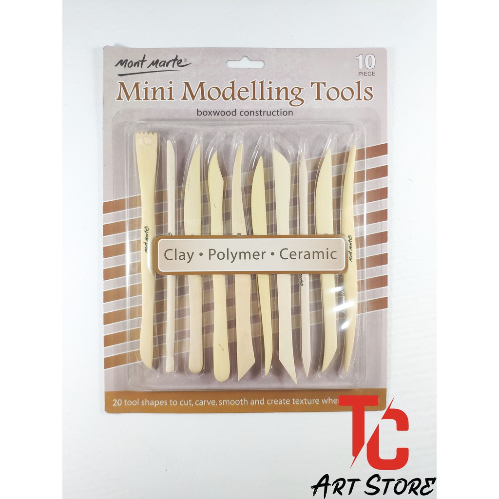 Bộ DỤNG CỤ LÀM ĐẤT SÉT Mont Marte MMSP0003 – Dụng Cụ Đất Nặn Mini Modolling Tools Boxwood 10Pc