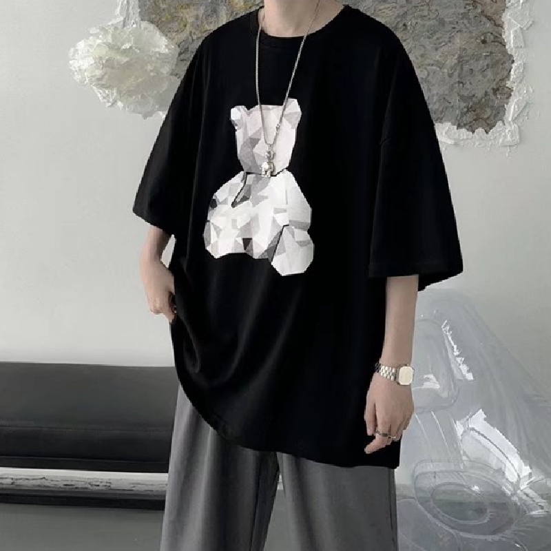 Áo Thun Tay Ngắn In Hình Gấu Hoạt Hình Size M-5XL Phong Cách Hàn Quốc Cho Nam