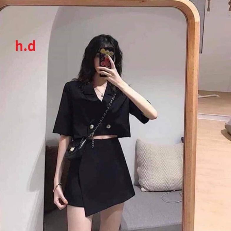 Sét croptop Vec + chân váy lệch HD7 ATSHOP CHUYÊN SỈ LẺ THỜI TRANG