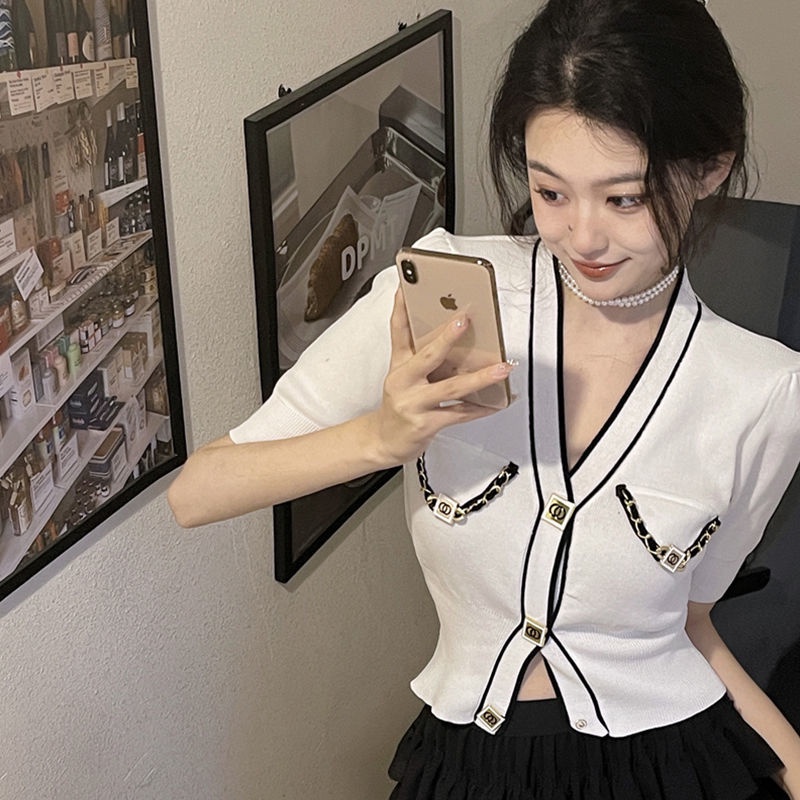 COZOK Áo Cardigan Dệt Kim Tay Ngắn Dáng Ôm Thời Trang Dành Cho Nữ