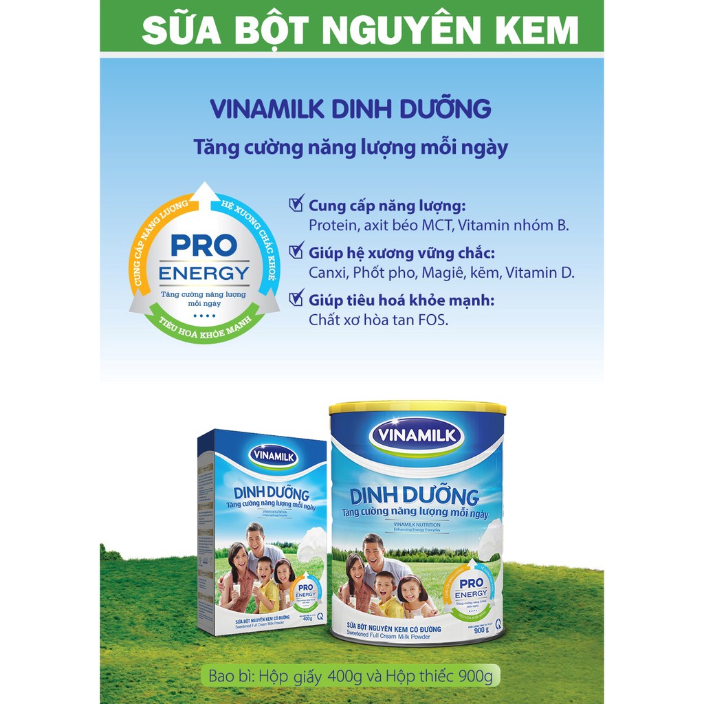 SỮA BỘT NGUYÊN KEM CÓ ĐƯỜNG VINAMILK DINH DƯỠNG - 400g/900g