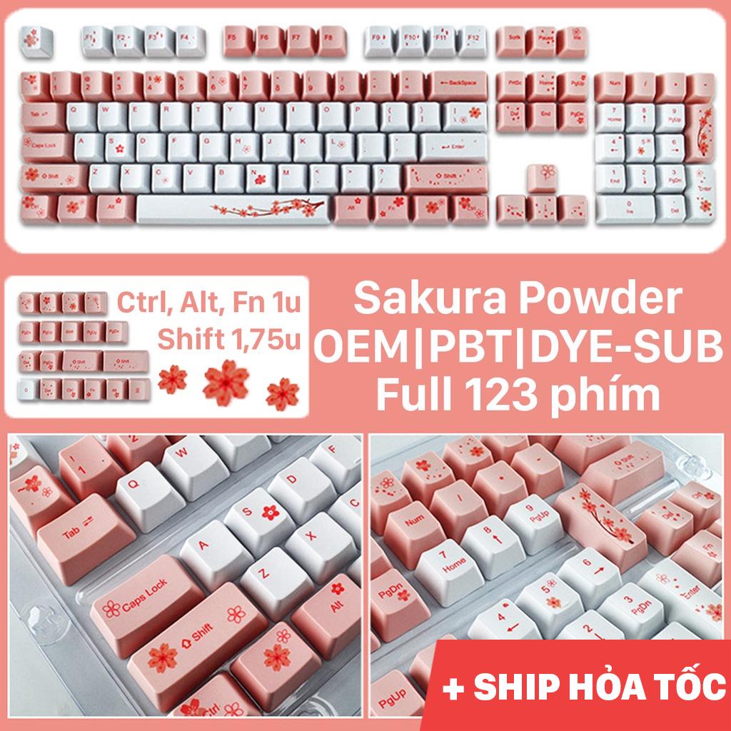 Keycap Sakura Powder Profile OEM nhựa PBT cao cấp in Dye-Sub sắc nét Full 123 phím