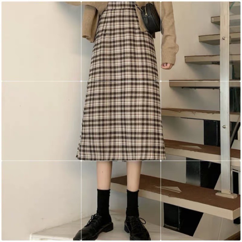 (CÓ SẴN-NHẬN MAY ĐO) CHÂN VÁY CARO MÀU NÂU CHOCO HÀN QUỐC | BigBuy360 - bigbuy360.vn