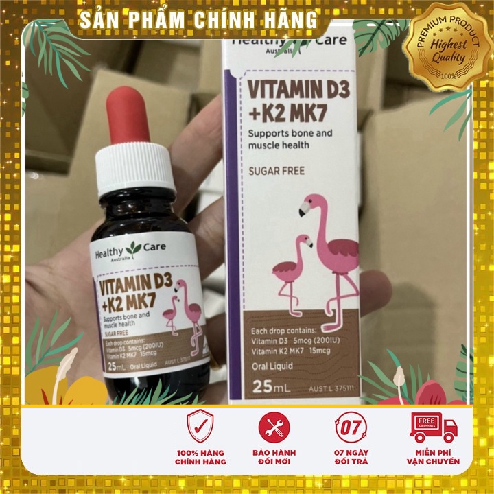 Vitamin D3 + K2 MK7 Healthy Care, Úc, Lọ 25ml (D3K2 HealthyCare)