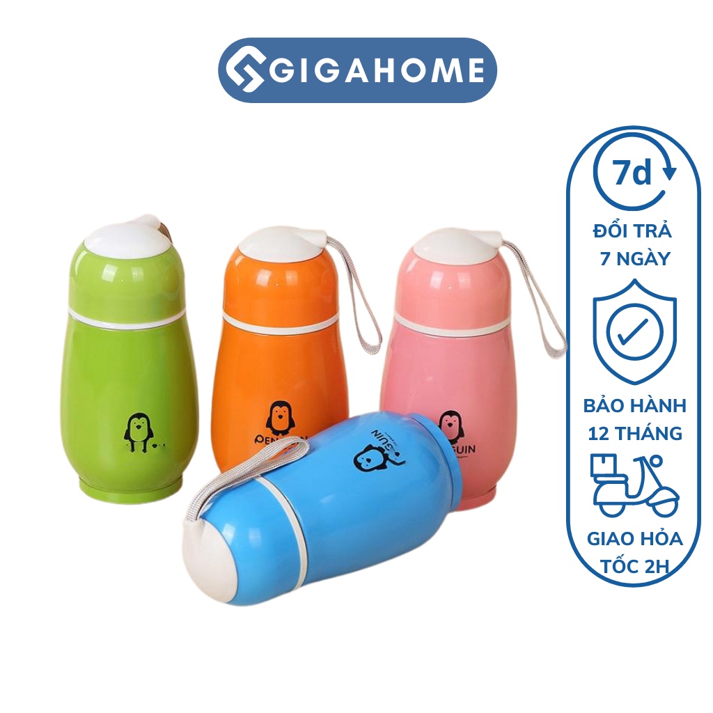 Bình Đựng Nước Giữ Nhiệt Thép Không Gỉ Hoạ Tiết Chim Cánh Cụt GIGAHOME 300ml 5057