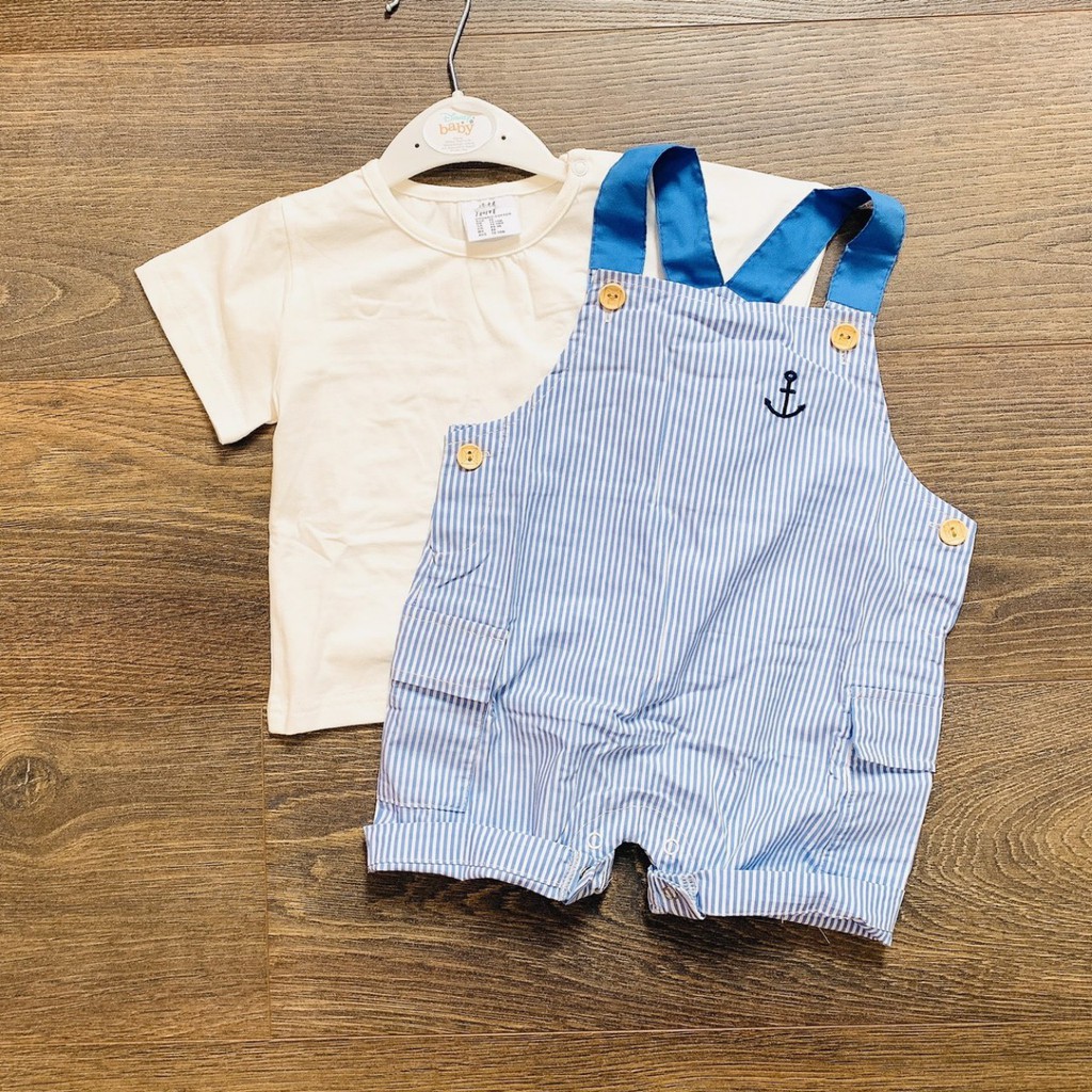 Set yếm bé trai HM thêu mỏ neo công tử, Size 12/18m đến 5/6y