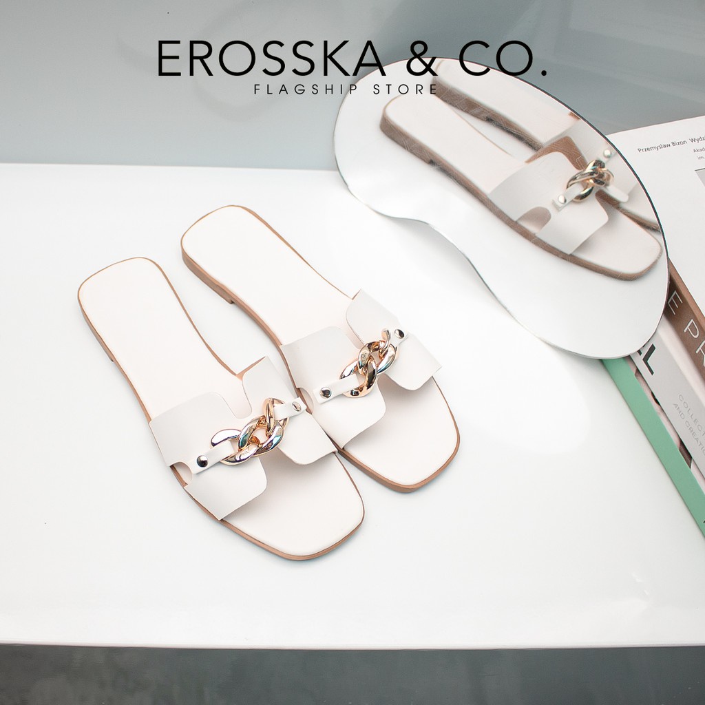 Erosska - Dép quai xích thời trang 2022 quai ngang màu nude - DE042