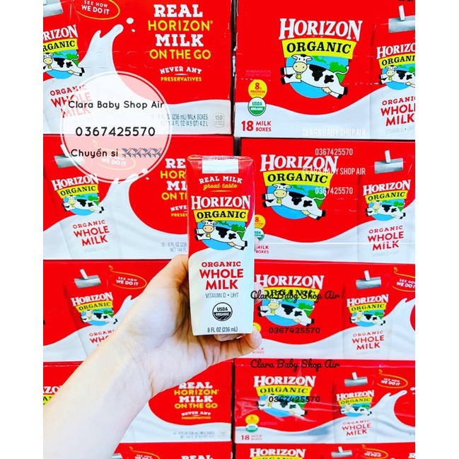 (Air ✈️ date 6/2022) Sữa nước nguyên kem horizon organic hộp 236ml