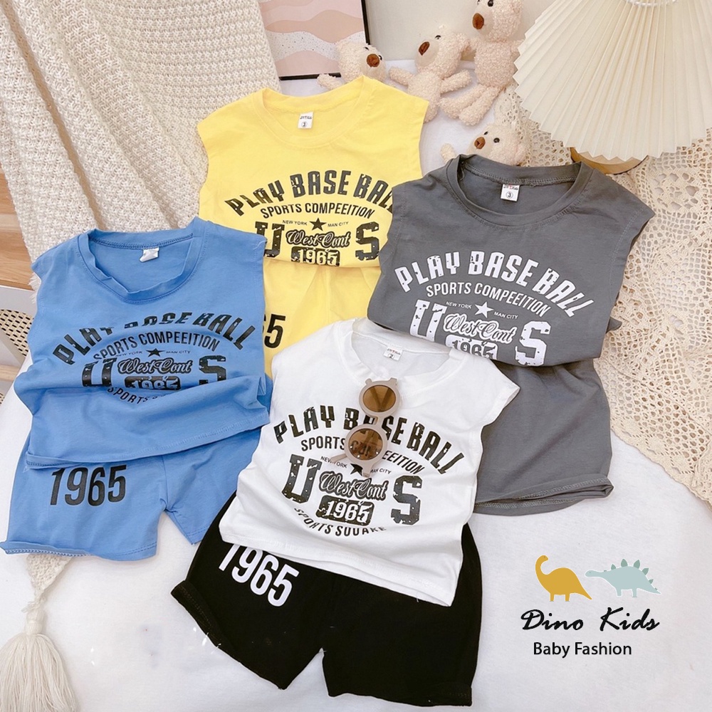 [XẢ HÀNG] Bộ ba lỗ bé trai, bộ quần áo mùa hè chất cotton họa tiết Play Base Ball mềm mát cho bé size 8-20kg