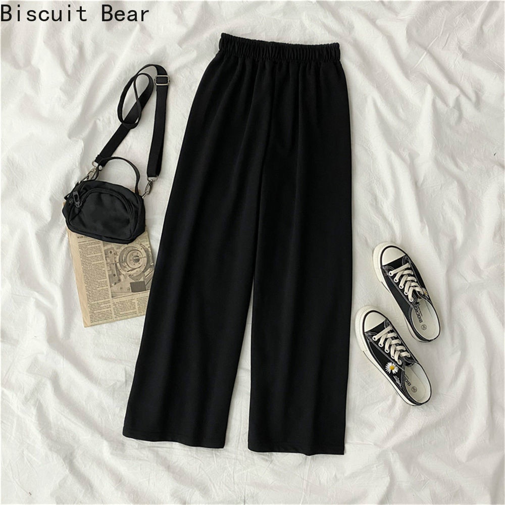 Set Áo Crop Top Sọc Đen + Quần Dài Ống Rộng Lưng Cao Thời Trang Hàn Cho Nữ | BigBuy360 - bigbuy360.vn