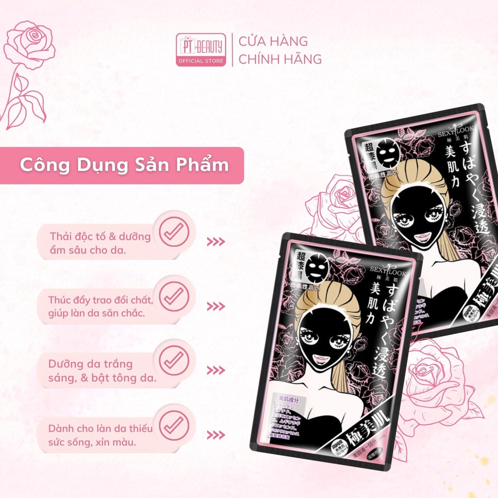 SL04 ☆ Hộp 5 miếng Sexylook Mặt nạ Hoa Hồng Viền Hồng Intensive Whitening Black Mask