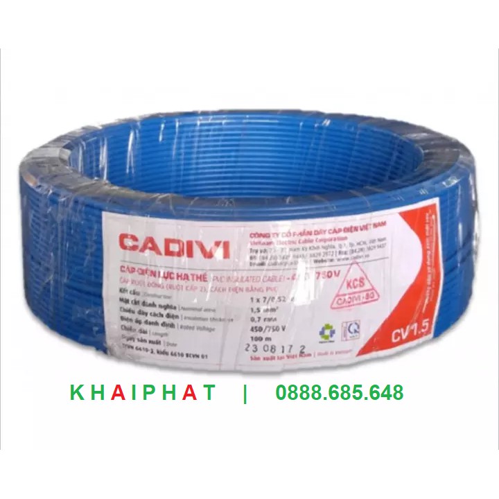 Cadivi Dây điện đơn cáp điện đơn Dây điện mềm CV1.5 CV 1.5 1,5 CHẤM MM2 giá tốt giá rẻ hàng chính hãng - KHẢI PHÁT