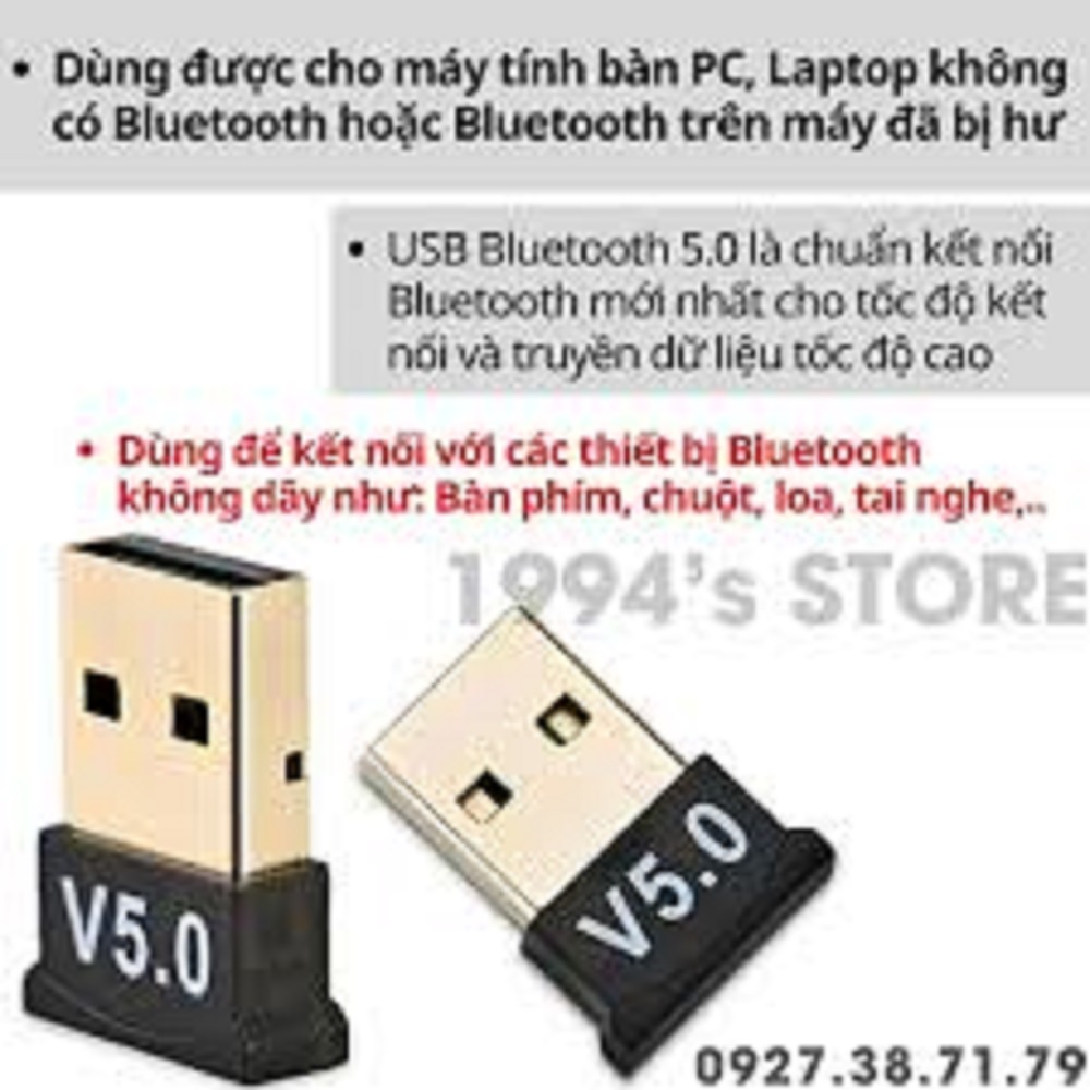 USB Bluetooth 5.0 Dành cho PC hoặc Laptop Nhỏ Gọn Công Suất Cao (Win 8/10/11)