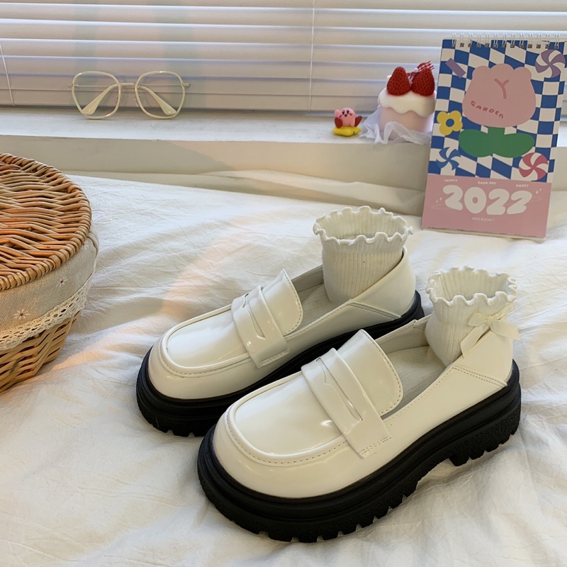 Giày loafer oxford búp bê đế cao đồng phục học sinh dễ thương da PU đế 5.5cm Yannie Lolita
