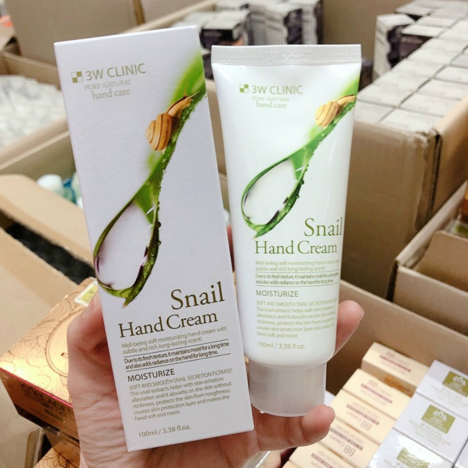 Kem dưỡng da tay 3W Clinic Snail Hand Cream 100ml dưỡng ẩm làm mềm da Hàn Quốc