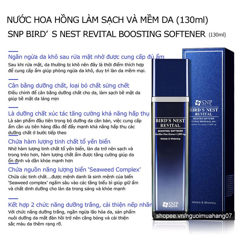 Nước Hoa Hồng Toner Làm Sạch Và Dưỡng Ẩm Tinh Chất Tổ Yến SNP Bird’s Nest Revital Boosting Softener