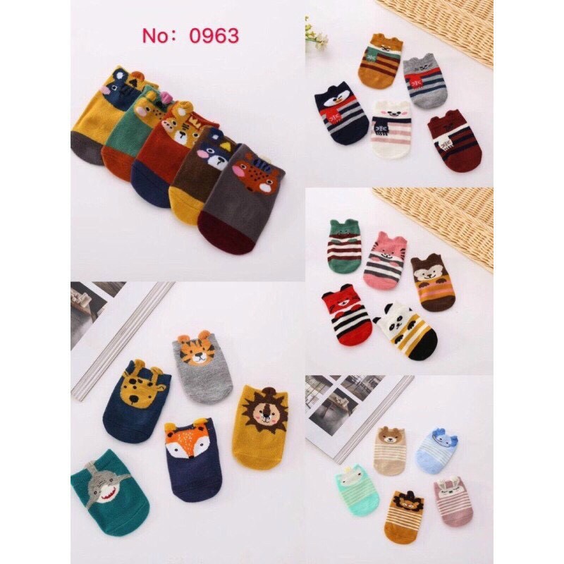 TẤT TRẺ EM ⚡️FREESHIP⚡️ Set 5 Đôi Tất Cổ Ngắn Hình Thú Cho Bé
