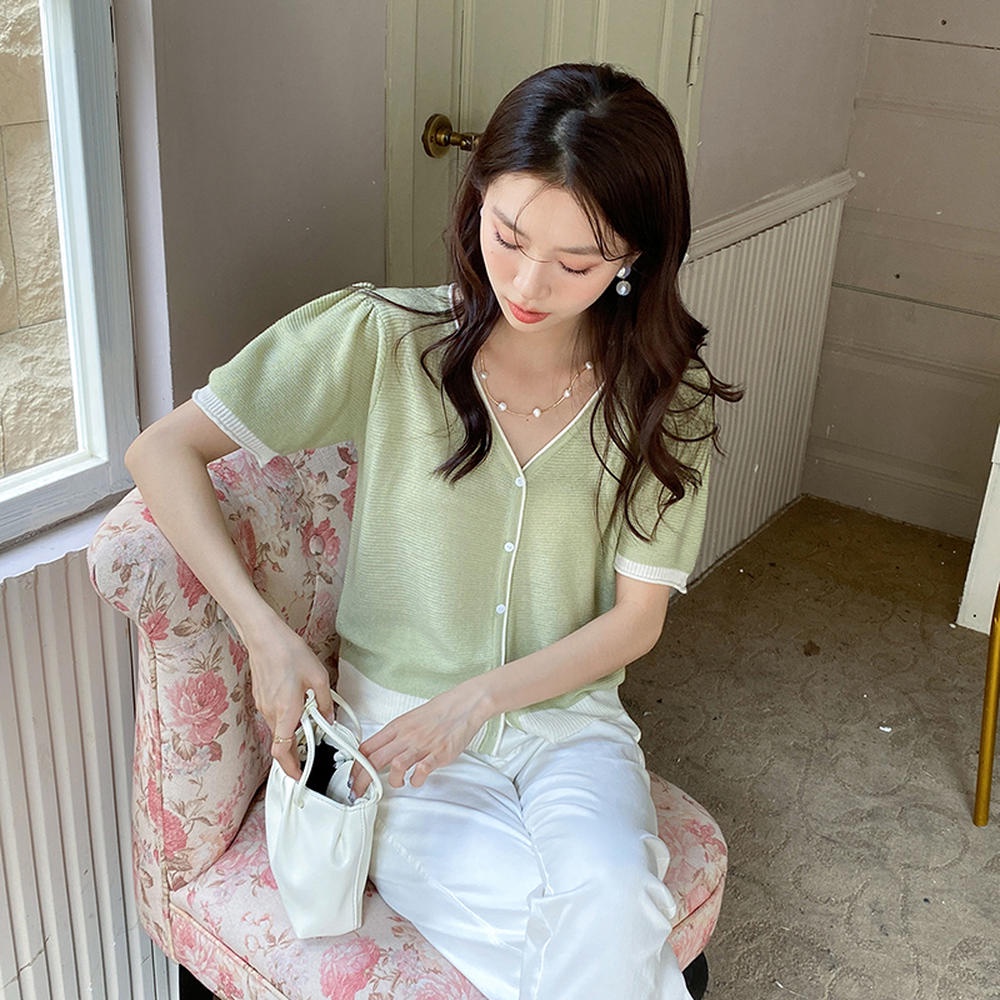 Áo Dệt Kim Ngắn Tay Thoáng Khí Thoải Mái Phong Cách Mới Xuân Hè 50914