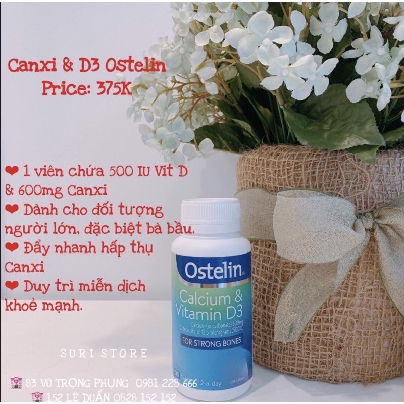 Vitamin D3 và Calcium bầu Ostelin 130v