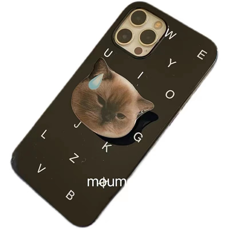 Ốp điện thoại silicon họa tiết chữ có nút đỡ hình mèo cho Iphone 11 13 12promax 8p 14plus 14pro xsmax