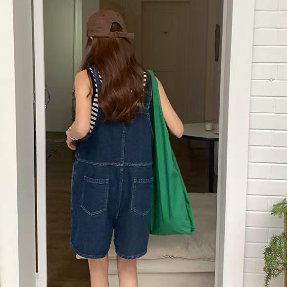 Quần Yếm Jean Ngắn Dáng Rộng Plus Size Size S-2XL Phong Cách Hàn Quốc Cho Nữ