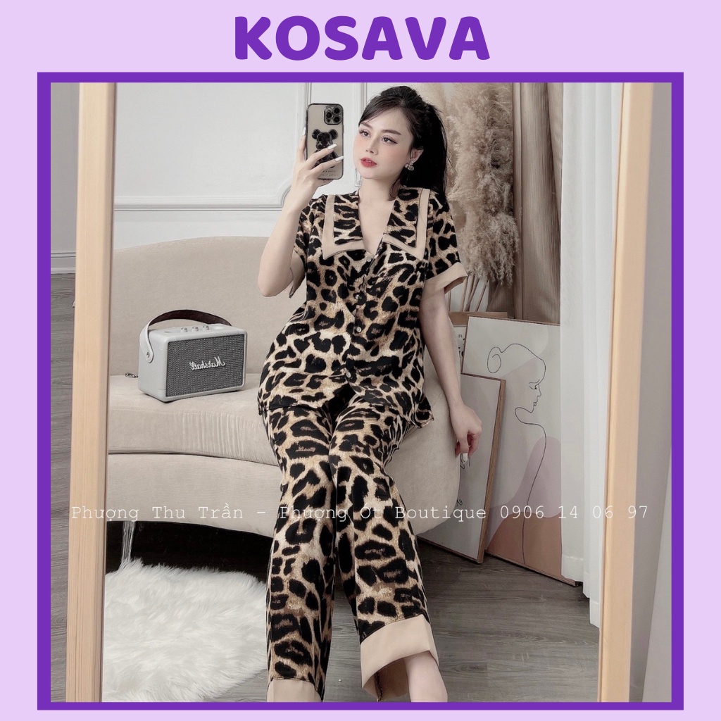 Đồ bộ nữ pijama mặc nhà cổ nhọn tay ngắn dễ thương chất liệu satin cao cấp KOSAVA