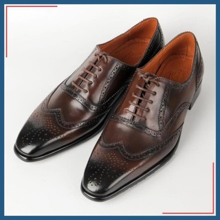 Giày da nam dáng Oxford wingtip màu nâu nam tính 2021