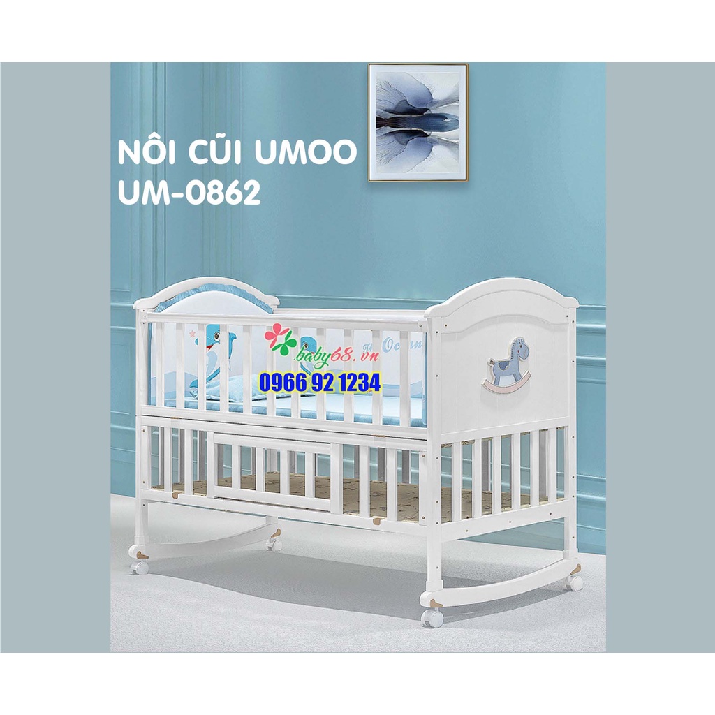 Nôi cũi gỗ cho bé CAYABE Umoo màu trắng hạ thành ngựa Pony