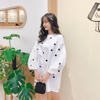 Đầm chấm bi tay phồng
