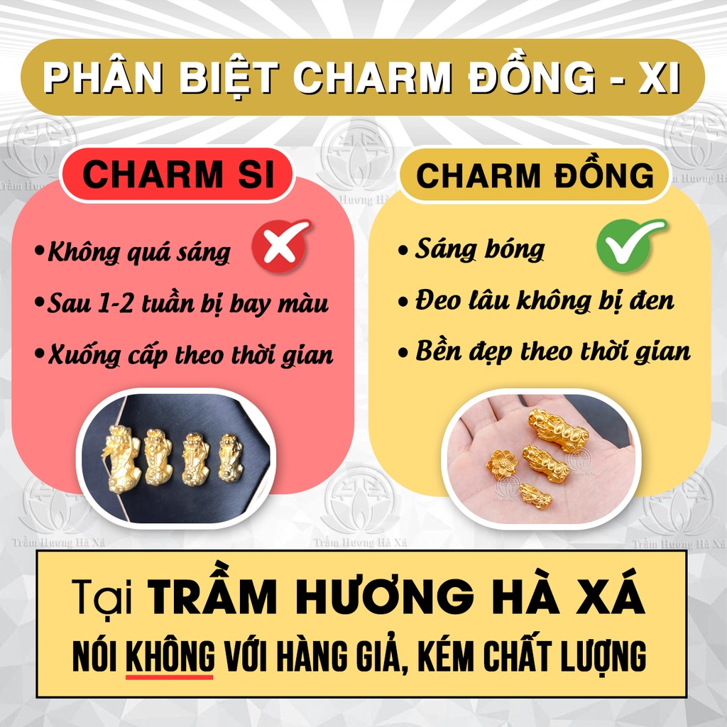 Charm tỳ hưu, hoa sen đồng mix vòng tay phong thủy trầm hương HÀ XÁ tài lộc