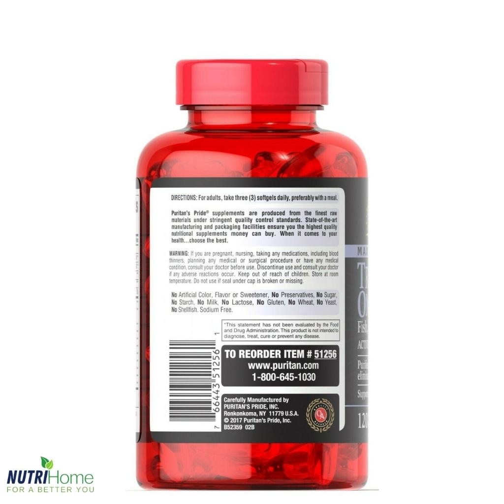 Viên uống Triple Omega 3-6-9 Puritan’s Pride Fish, Flax &amp; Chia Oils hỗ trợ tim mạch, hệ thần kinh (Nutri Home)(120 viên)