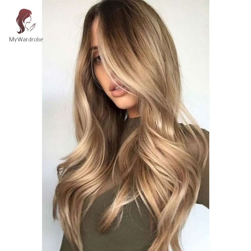 Bộ Tóc Giả Nữ Xoăn Dài Màu Vàng Chịu Nhiệt Cao
