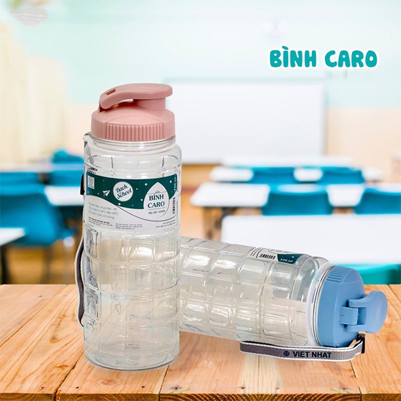 Bình Nước Học Sinh Caro 750ml Viet Nhat- Kèm Dây Xách