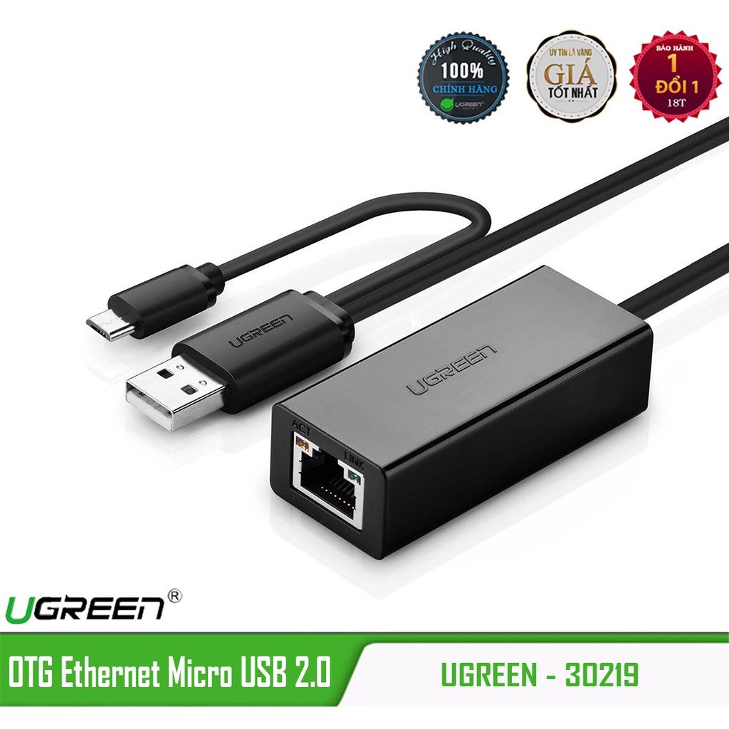 Bộ Chuyển Micro USB &amp; USB 2.0 ra LAN Cao Cấp UGREEN