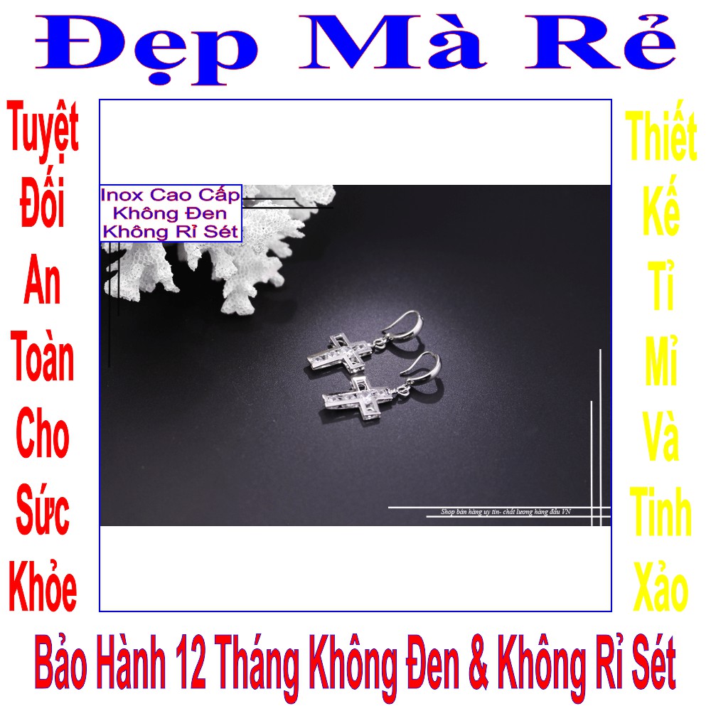 Bông tai em bé gái kiểu tòn ten thánh giá đá Zircon - An toàn cho trẻ - Cam kết 1 đổi 1 nếu hoen , gỉ sét