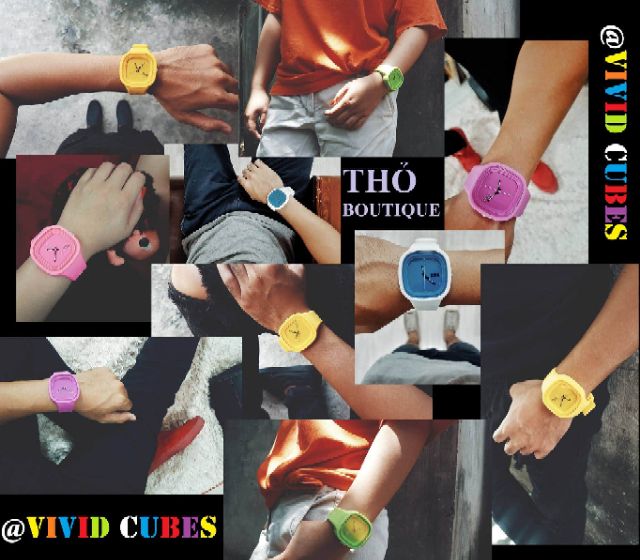 Đồng hồ kim mặt vuông ZGO unisex hồng, vàng, xanh lá, xanh dương trắng, tím silicone chống nước 3M