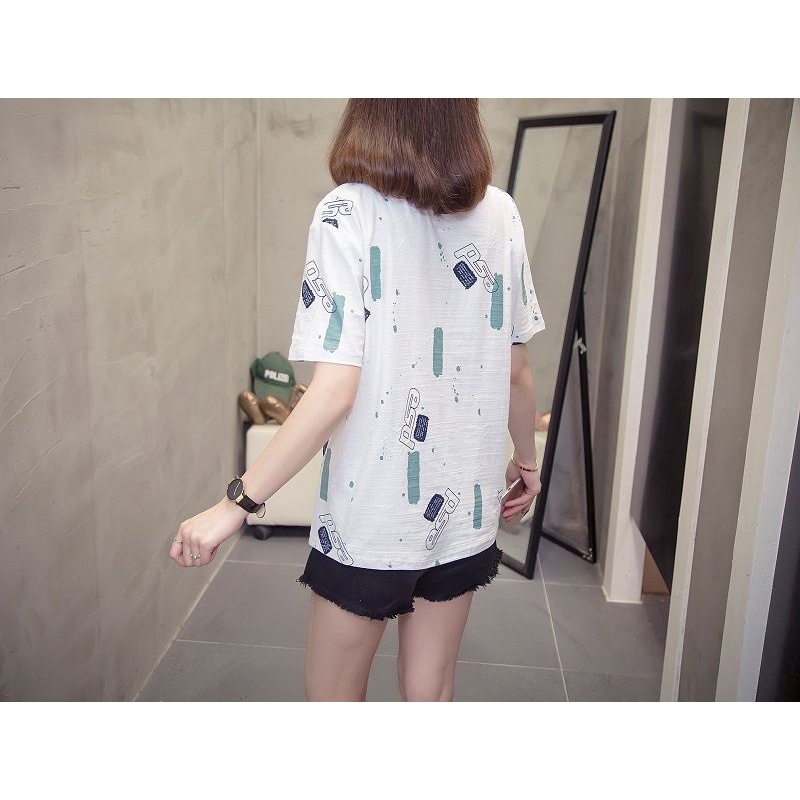 Áo Thun Nữ Cổ Chữ V Tay Ngắn Dáng Rộng Phong Cách Hàn Quốc Có Size Lớn Đến 100kg C836 40-150KG