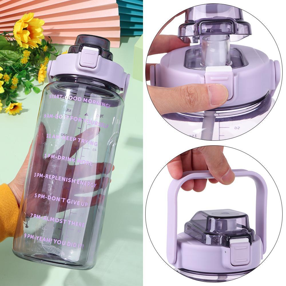 PISTA Bình Nước Thể Thao 2000ml Có Ống Hút Họa Tiết Hoạt Hình 3D