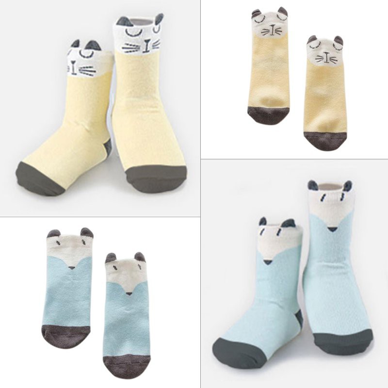 Cartoon Newborn Cotton Fox Cat Printed Anti-slip Knee Socks Kids Baby Stockings 0-4Y