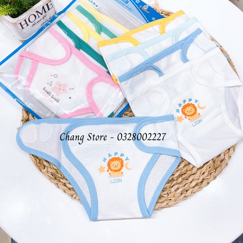 [BỊCH 5 CÁI] Tã vải dán Hello B&amp;B trắng viền màu cho bé Từ 3-8kg